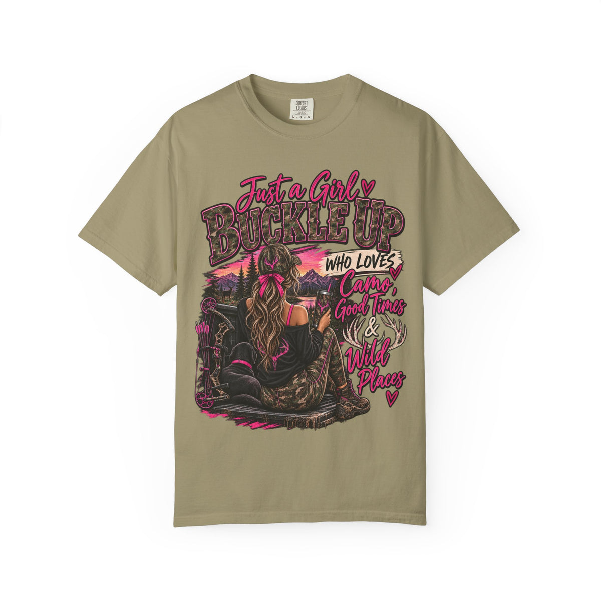 Just a Girl Who Loves Camo Graphic Tee | Hunting Girl Shirt | Outdoors Woman T-Shirt | Pink Camo Country Tee
