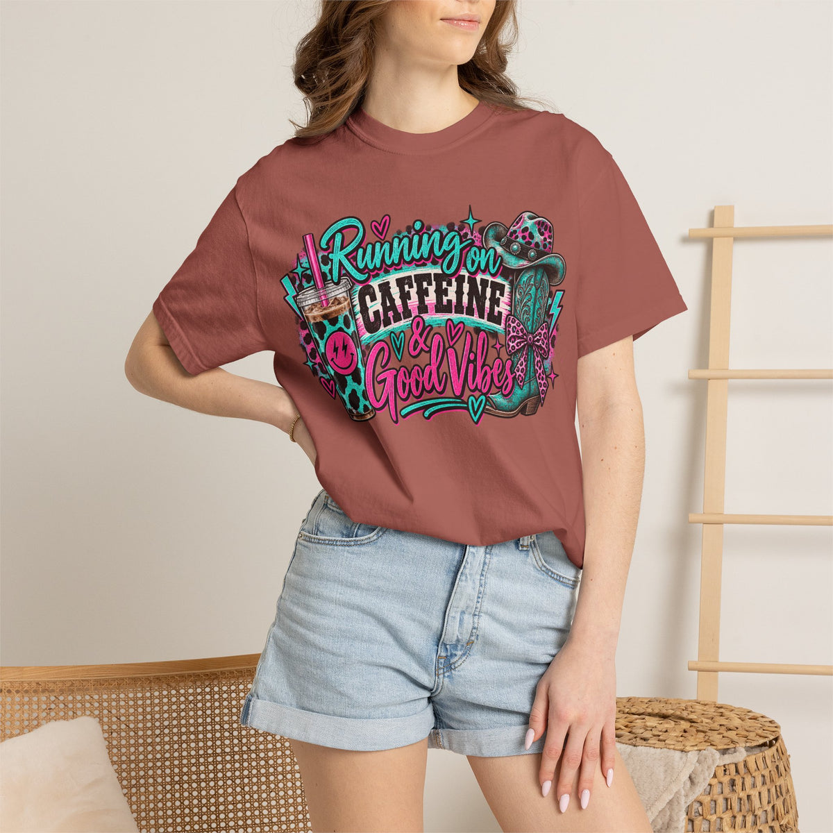 Running on Caffeine & Good Vibes Graphic Tee | Western Coffee Shirt | Cowgirl T-Shirt | Cute Country Women's Tee
