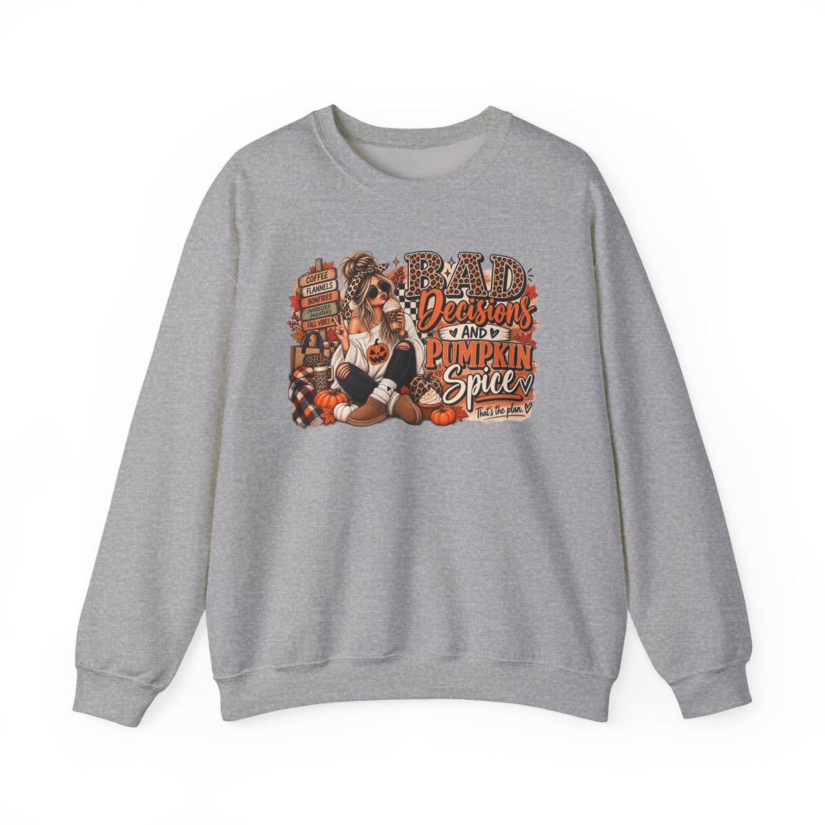 Bad Decisions & Pumpkin Spice Graphic Tee | Funny Fall Shirt | Pumpkin Spice T-Shirt | Cute Autumn Coffee Tee