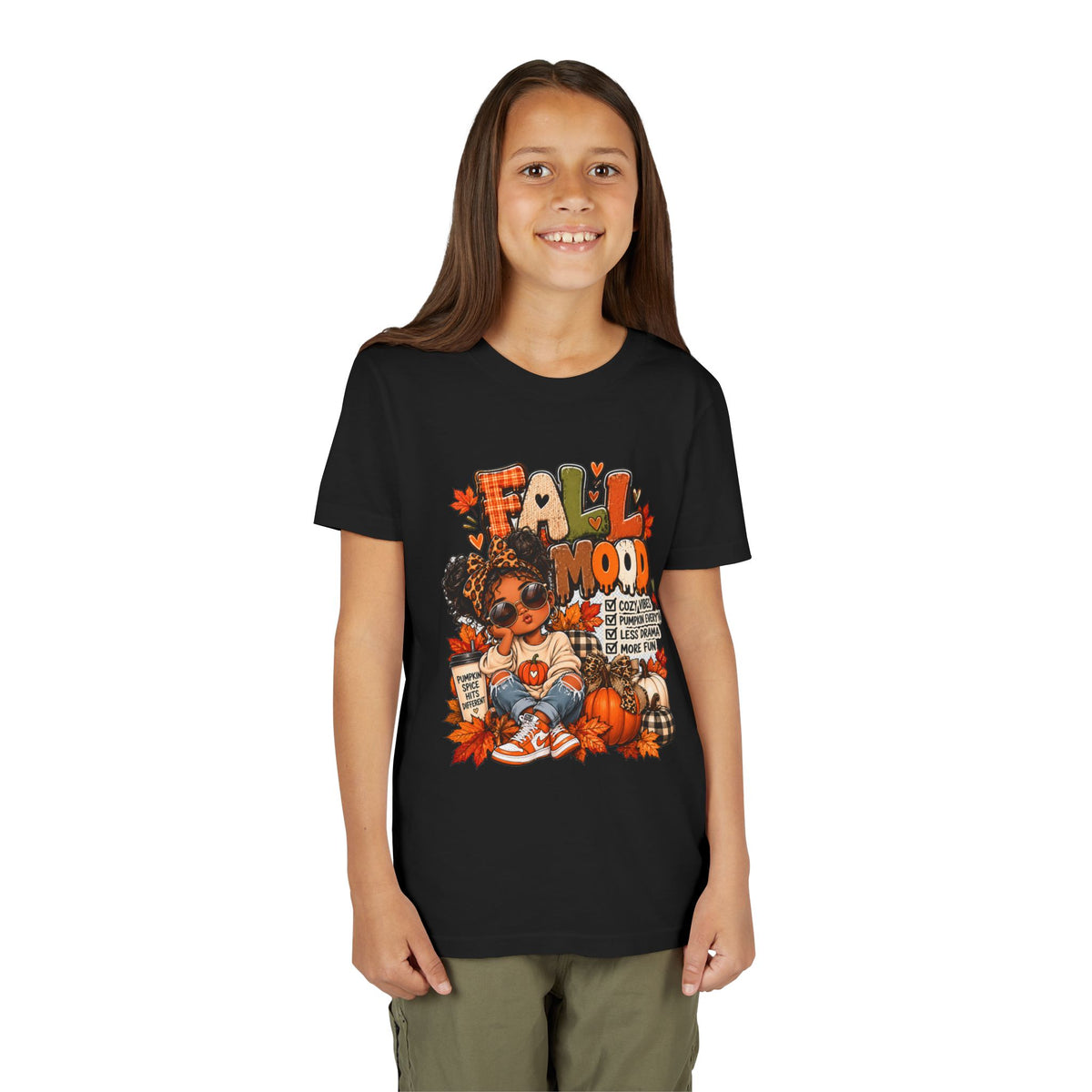 Fall Mood Kids tee | Cute Pumpkin Fall Shirt for Girls | Cozy Autumn Graphic shirt | Pumpkin Spice Kids tee
