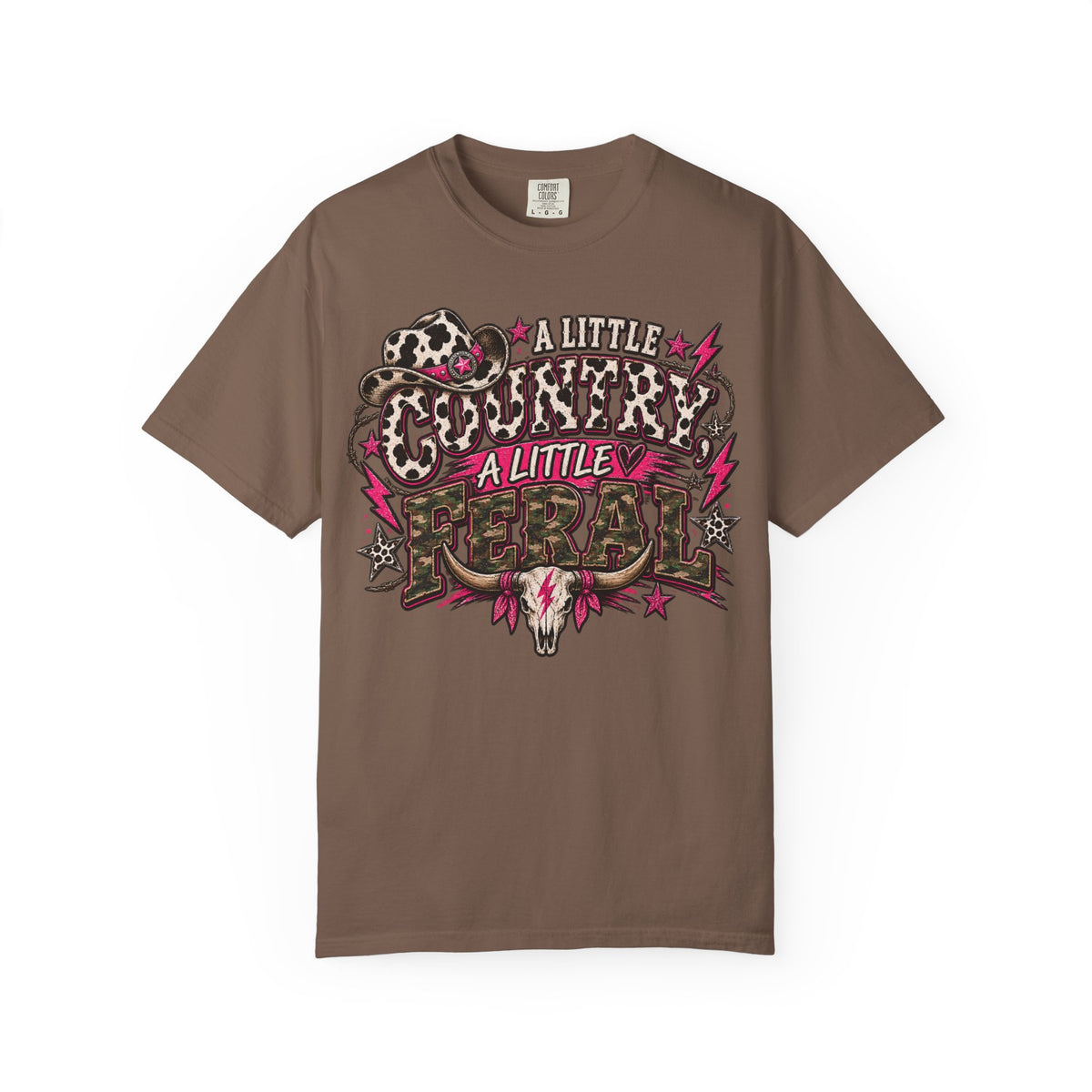 A Little Country A Little Feral Graphic Tee | Cow Print Camo Shirt | Funny Western Women's T-Shirt | Country Girl Tee