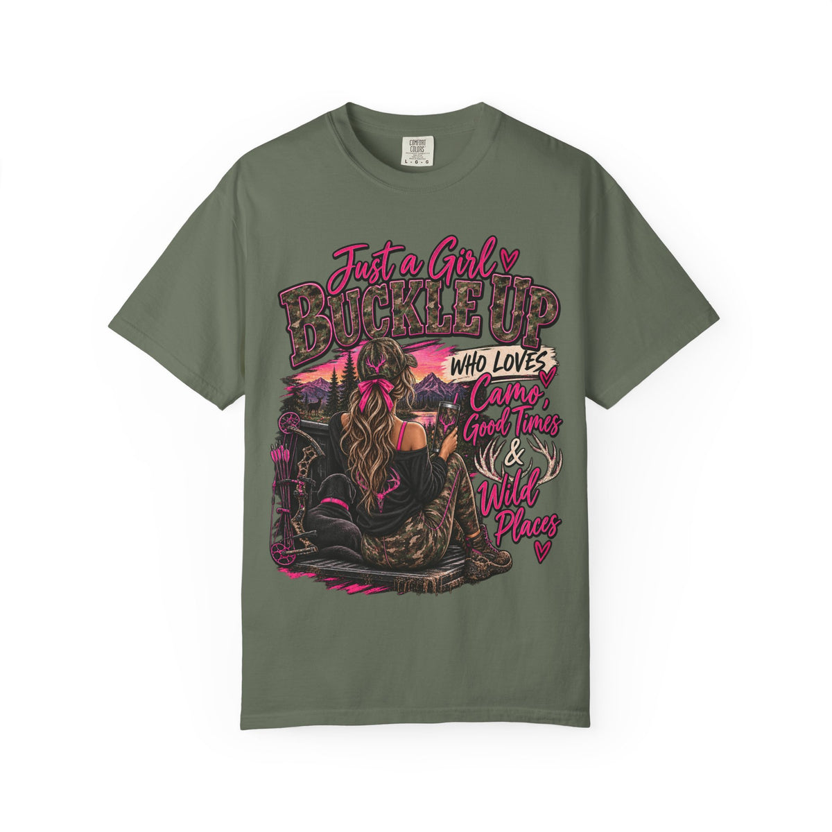 Just a Girl Who Loves Camo Graphic Tee | Hunting Girl Shirt | Outdoors Woman T-Shirt | Pink Camo Country Tee