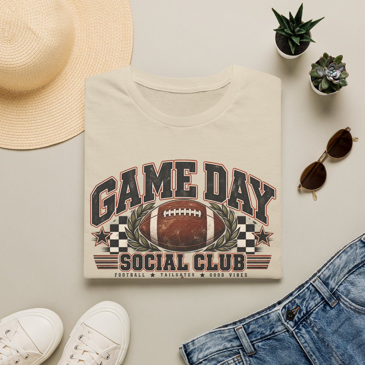 Game Day Social Club Football T-Shirt | Vintage Tailgate Graphic Tee