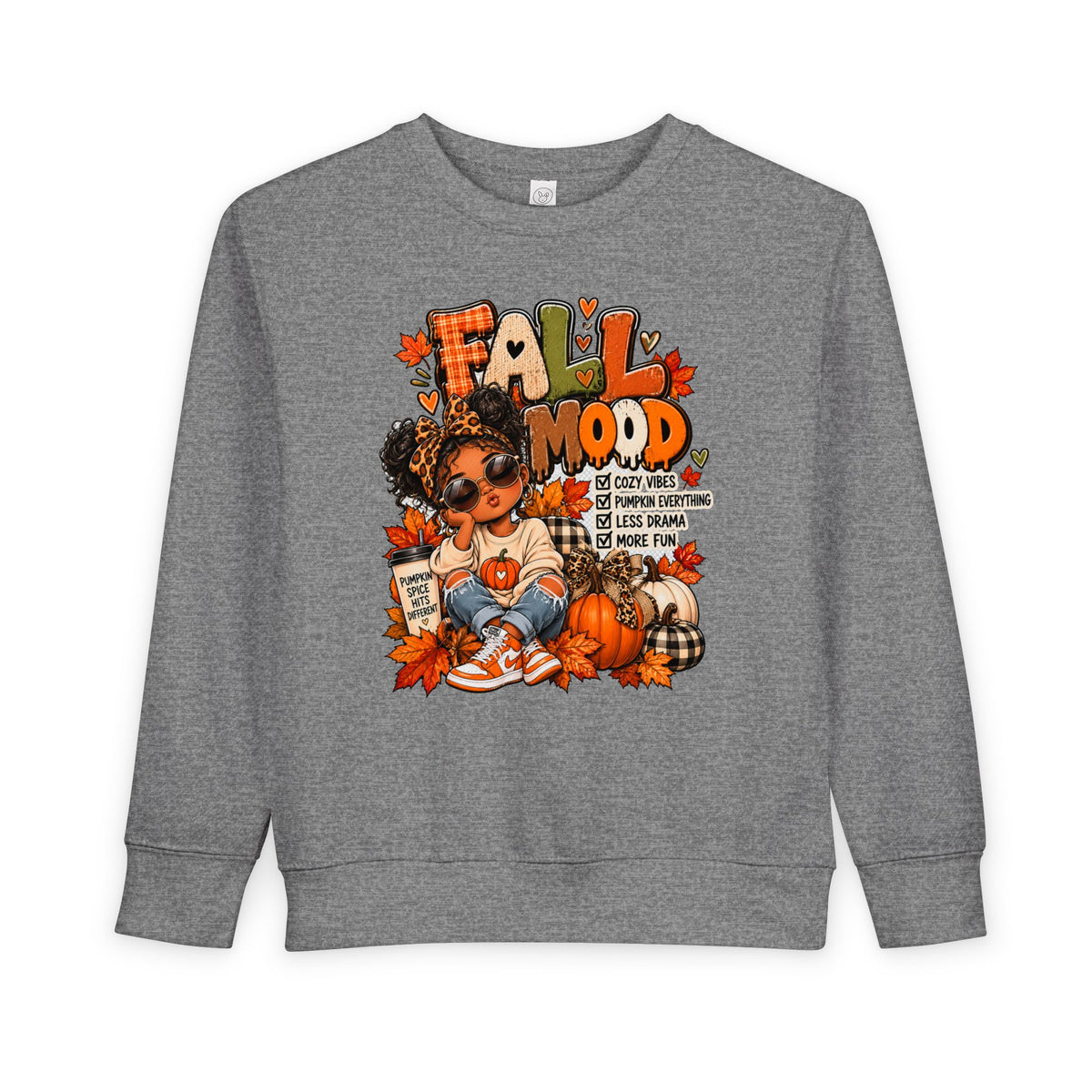 Fall Mood Kids Hoodie | Cute Pumpkin Fall Sweatshirt for Girls | Cozy Autumn Graphic Hoodie | Pumpkin Spice Kids Hoodie