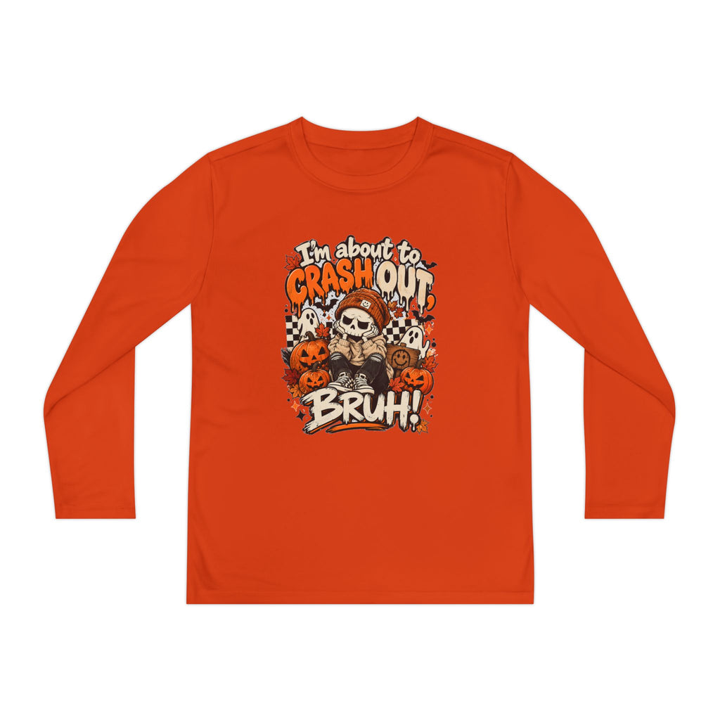 I’m About to Crash Out Bruh Kids Halloween Shirt | Funny Skeleton Graphic Tee | Trendy Spooky Season Shirt | Fall Kids T-Shirt
