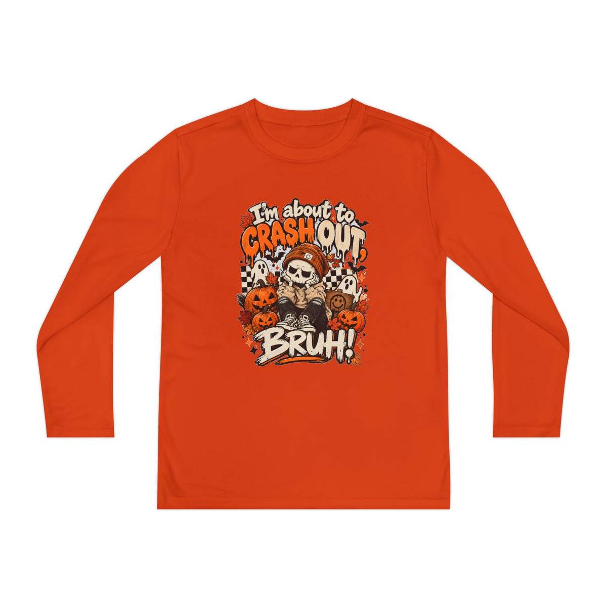 I’m About to Crash Out Bruh Kids Halloween Shirt | Funny Skeleton Graphic Tee | Trendy Spooky Season Shirt | Fall Kids T-Shirt