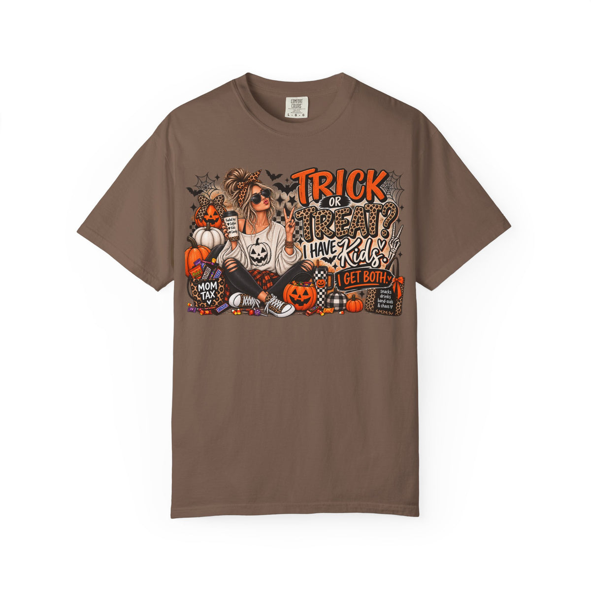 Trick or Treat I Have Kids Graphic Tee | Funny Halloween Mom Shirt | Mom Life Halloween T-Shirt | Spooky Mom Tee