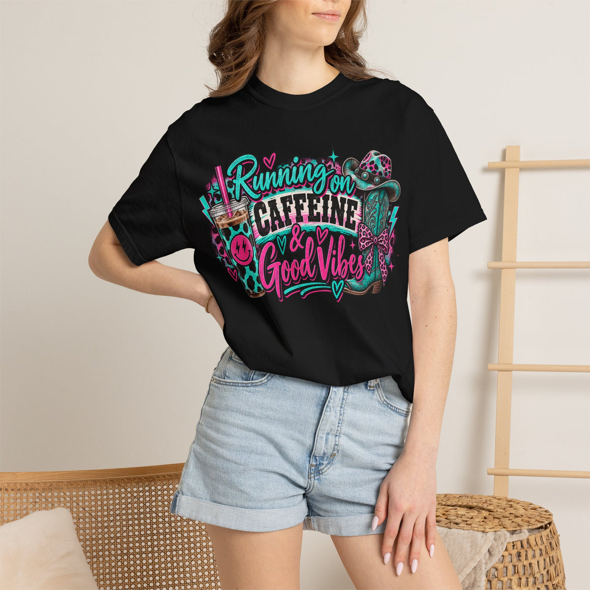 Running on Caffeine & Good Vibes Graphic Tee | Western Coffee Shirt | Cowgirl T-Shirt | Cute Country Women's Tee
