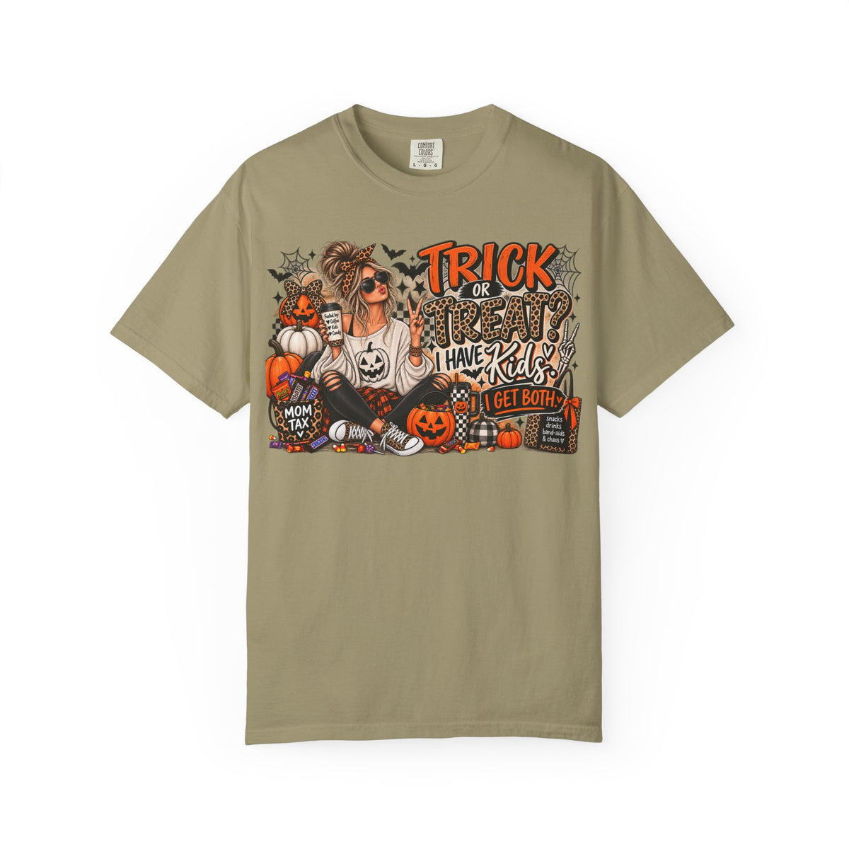 Trick or Treat I Have Kids Graphic Tee | Funny Halloween Mom Shirt | Mom Life Halloween T-Shirt | Spooky Mom Tee