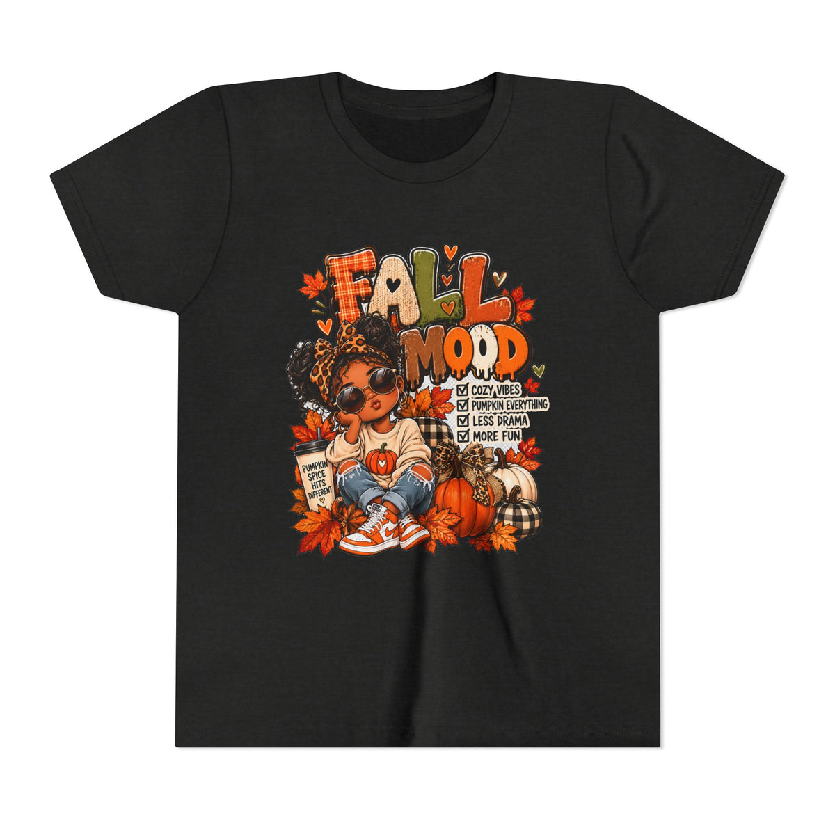 Fall Mood Kids tee | Cute Pumpkin Fall Shirt for Girls | Cozy Autumn Graphic shirt | Pumpkin Spice Kids tee