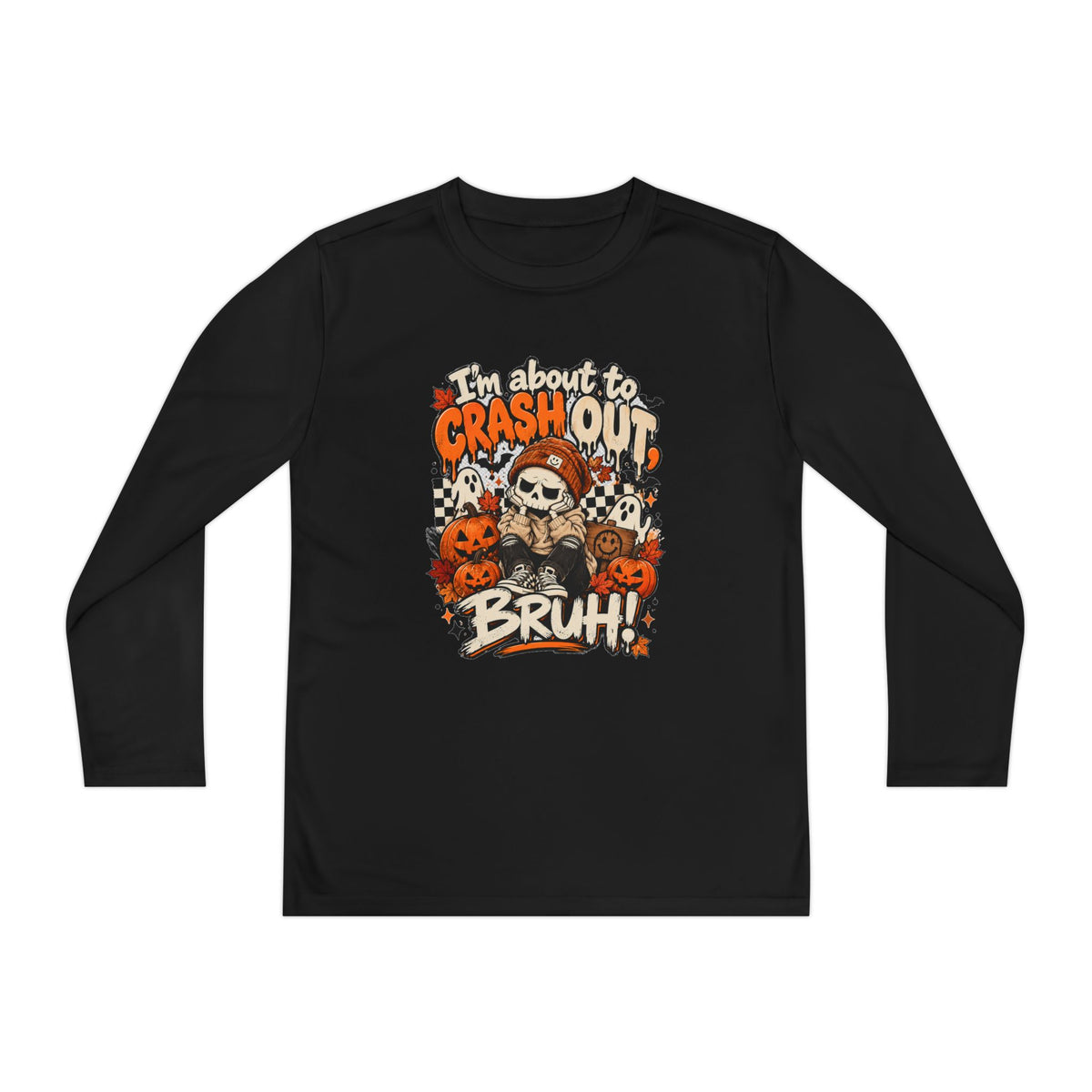 I’m About to Crash Out Bruh Kids Halloween Shirt | Funny Skeleton Graphic Tee | Trendy Spooky Season Shirt | Fall Kids T-Shirt