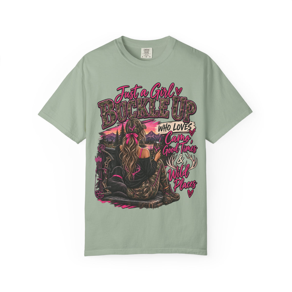 Just a Girl Who Loves Camo Graphic Tee | Hunting Girl Shirt | Outdoors Woman T-Shirt | Pink Camo Country Tee