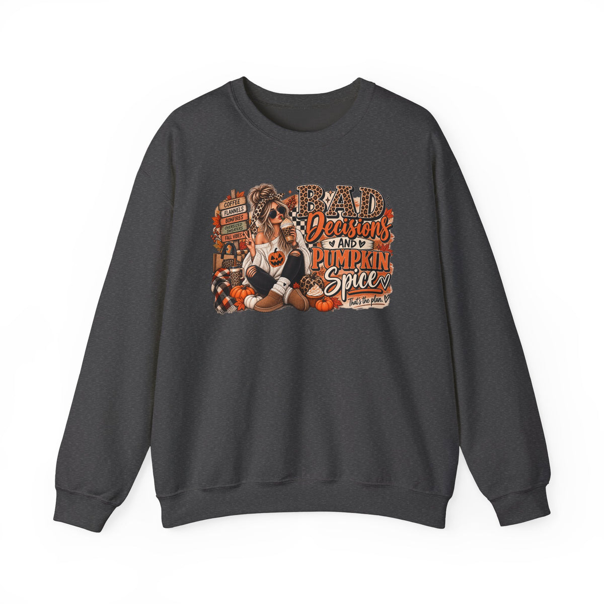 Bad Decisions & Pumpkin Spice Graphic Tee | Funny Fall Shirt | Pumpkin Spice T-Shirt | Cute Autumn Coffee Tee