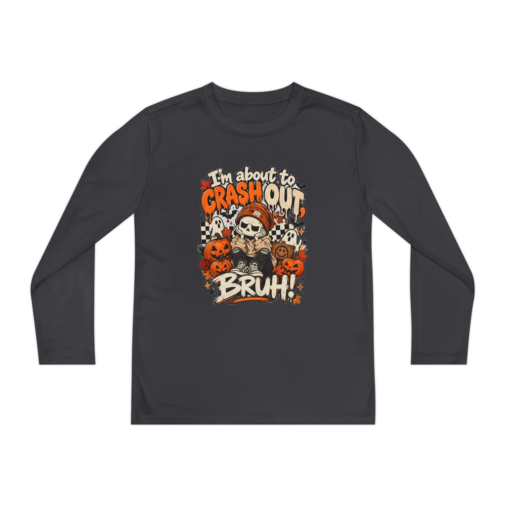 I’m About to Crash Out Bruh Kids Halloween Shirt | Funny Skeleton Graphic Tee | Trendy Spooky Season Shirt | Fall Kids T-Shirt
