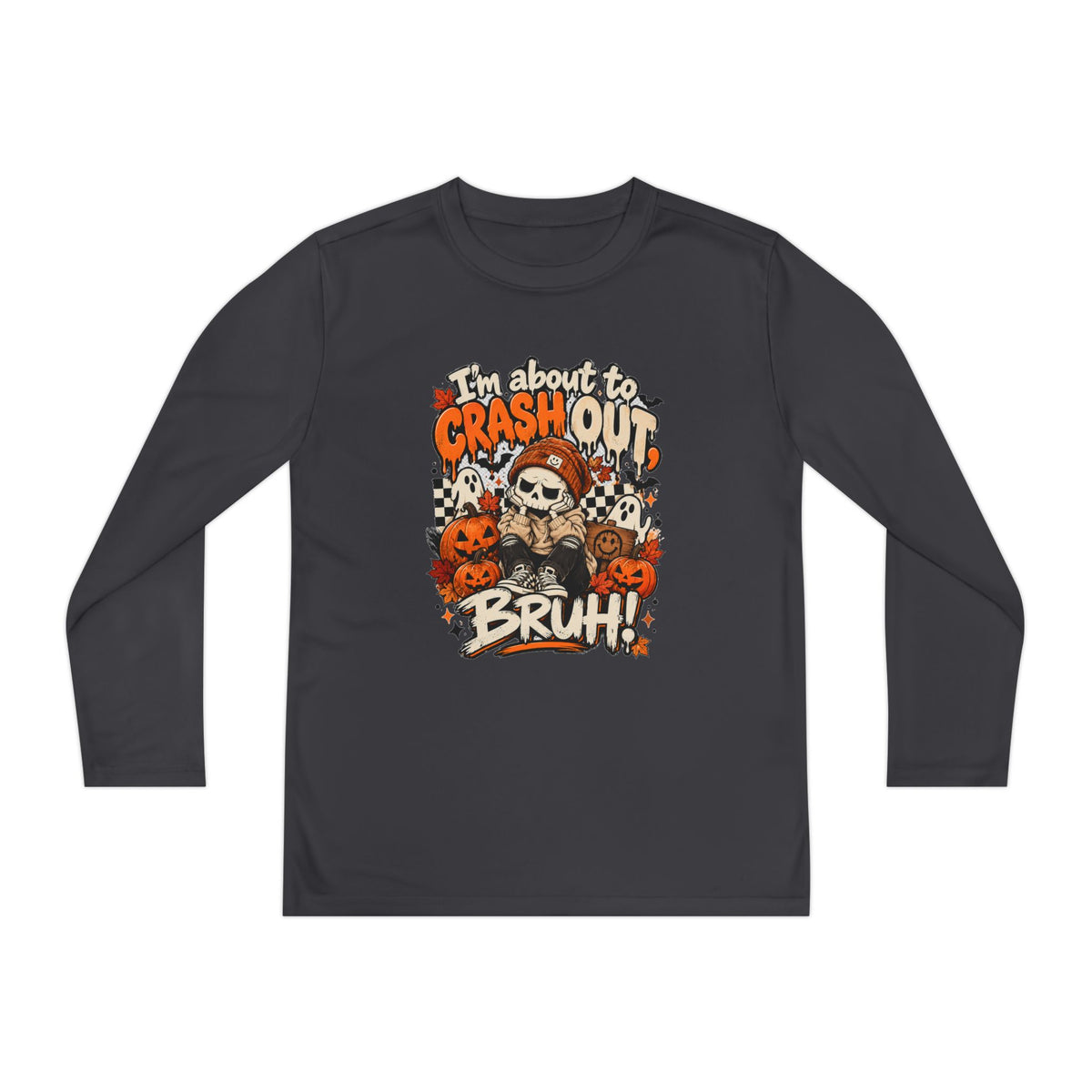 I’m About to Crash Out Bruh Kids Halloween Shirt | Funny Skeleton Graphic Tee | Trendy Spooky Season Shirt | Fall Kids T-Shirt