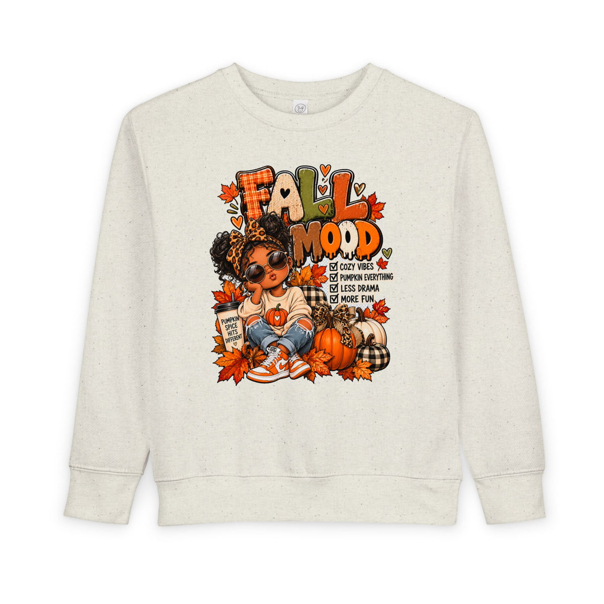 Fall Mood Kids Hoodie | Cute Pumpkin Fall Sweatshirt for Girls | Cozy Autumn Graphic Hoodie | Pumpkin Spice Kids Hoodie