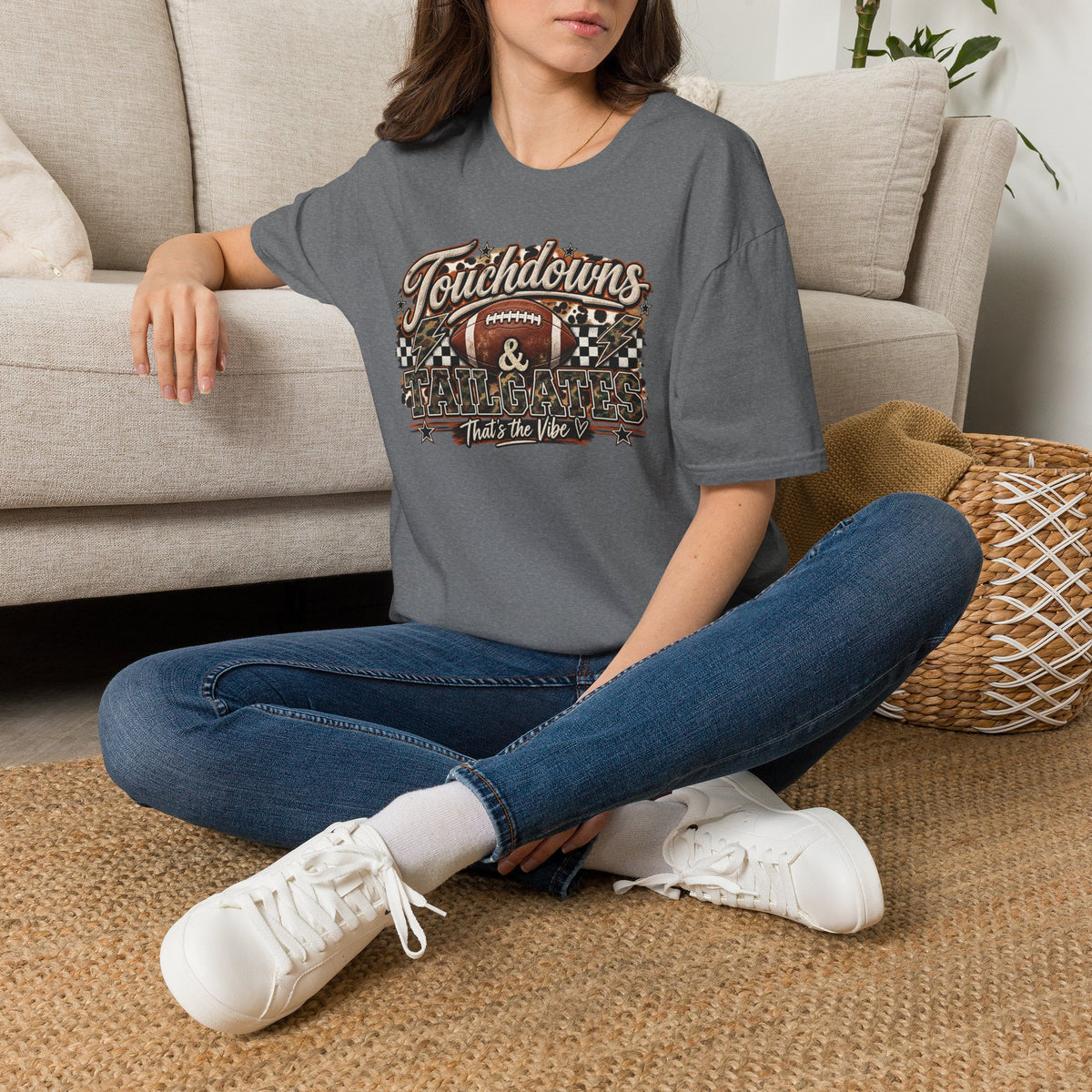 Touchdowns & Tailgates Football T-Shirt | Vintage Camo Game Day Tee