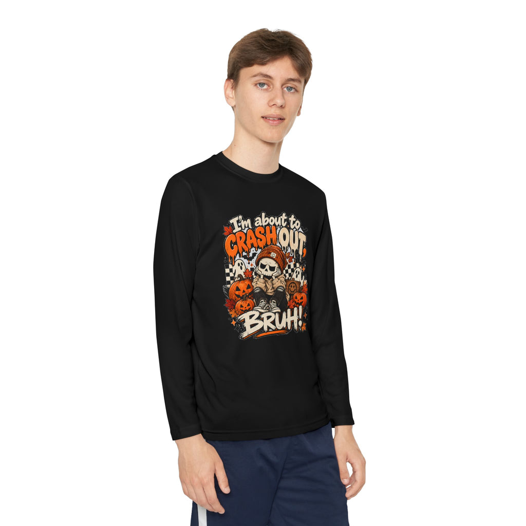 I’m About to Crash Out Bruh Kids Halloween Shirt | Funny Skeleton Graphic Tee | Trendy Spooky Season Shirt | Fall Kids T-Shirt