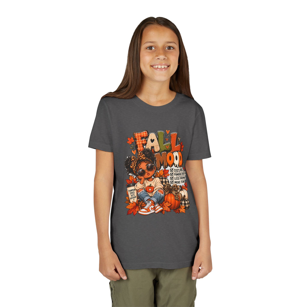 Fall Mood Kids tee | Cute Pumpkin Fall Shirt for Girls | Cozy Autumn Graphic shirt | Pumpkin Spice Kids tee