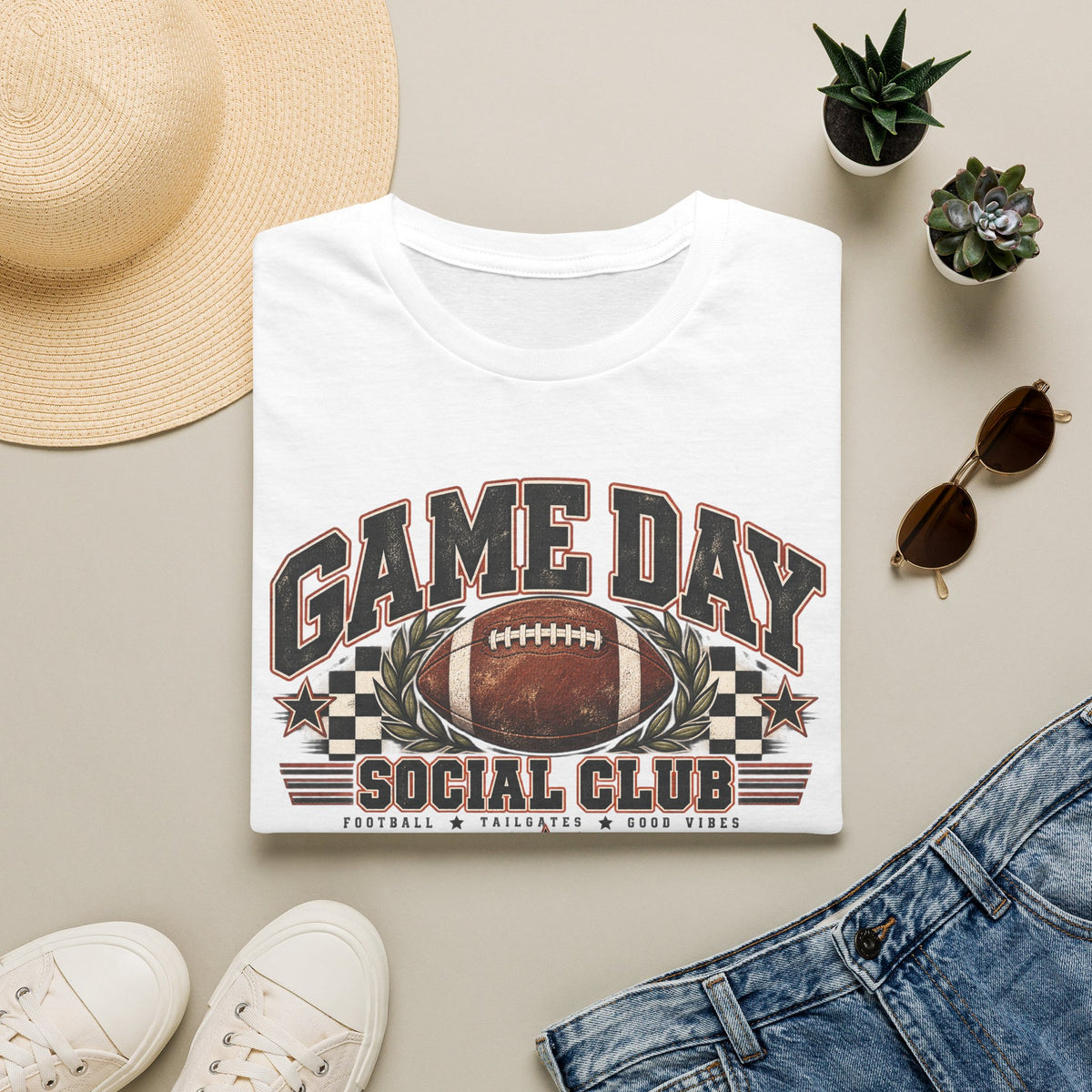 Game Day Social Club Football T-Shirt | Vintage Tailgate Graphic Tee