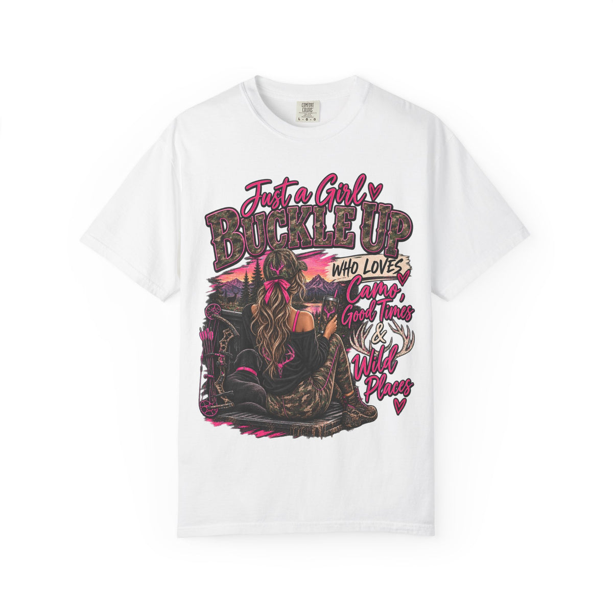 Just a Girl Who Loves Camo Graphic Tee | Hunting Girl Shirt | Outdoors Woman T-Shirt | Pink Camo Country Tee