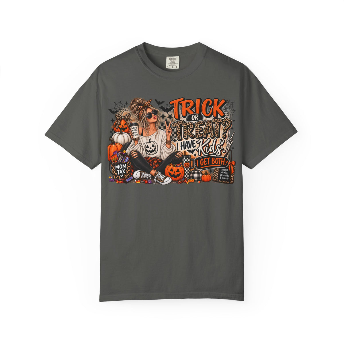 Trick or Treat I Have Kids Graphic Tee | Funny Halloween Mom Shirt | Mom Life Halloween T-Shirt | Spooky Mom Tee