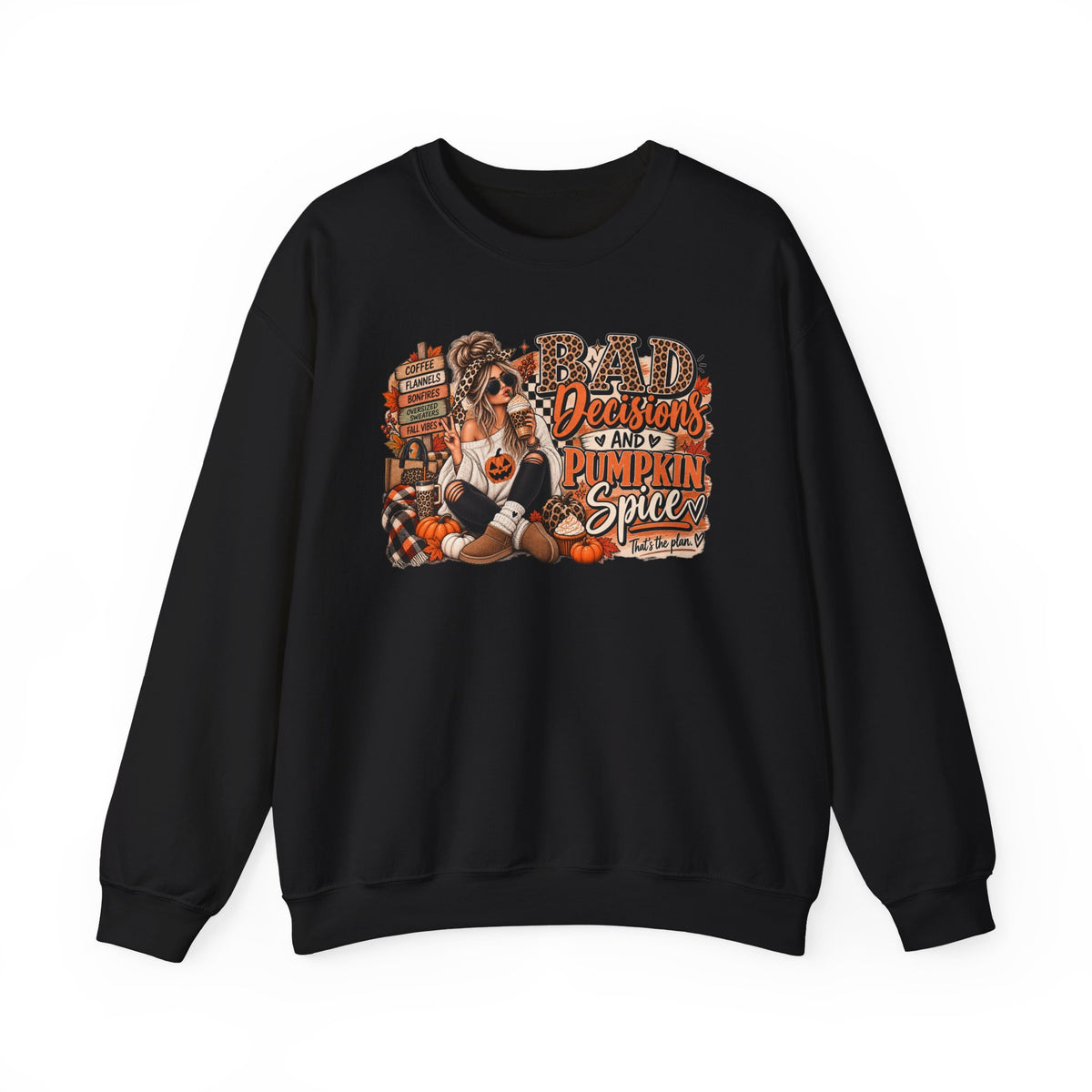 Bad Decisions & Pumpkin Spice Graphic Tee | Funny Fall Shirt | Pumpkin Spice T-Shirt | Cute Autumn Coffee Tee