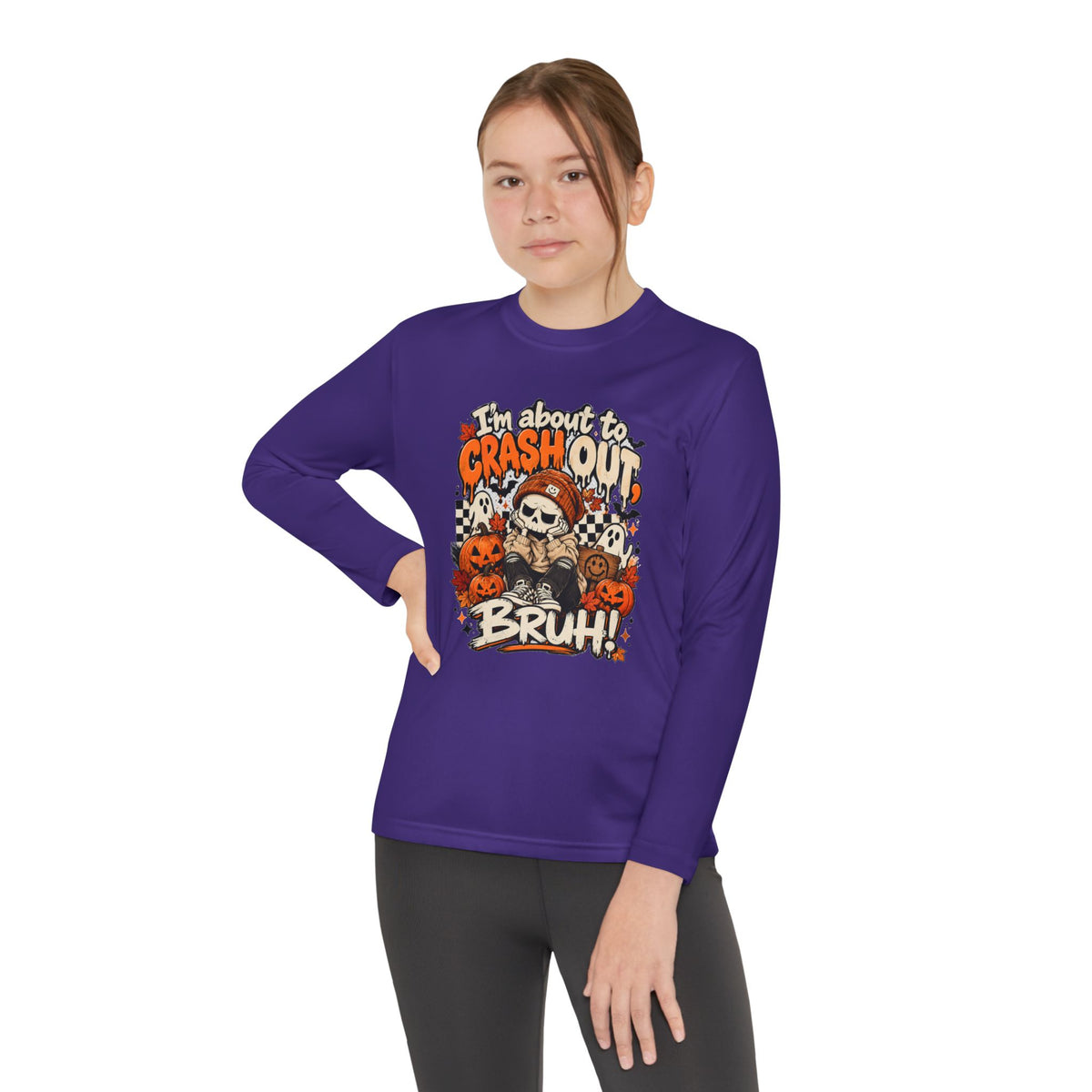 I’m About to Crash Out Bruh Kids Halloween Shirt | Funny Skeleton Graphic Tee | Trendy Spooky Season Shirt | Fall Kids T-Shirt