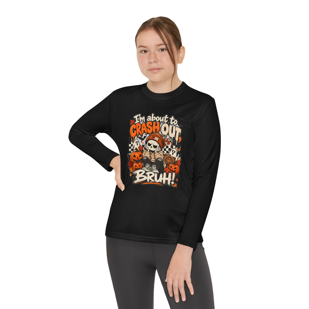 I’m About to Crash Out Bruh Kids Halloween Shirt | Funny Skeleton Graphic Tee | Trendy Spooky Season Shirt | Fall Kids T-Shirt