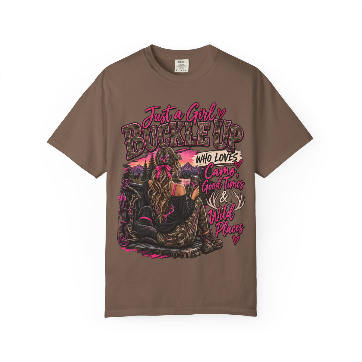 Just a Girl Who Loves Camo Graphic Tee | Hunting Girl Shirt | Outdoors Woman T-Shirt | Pink Camo Country Tee