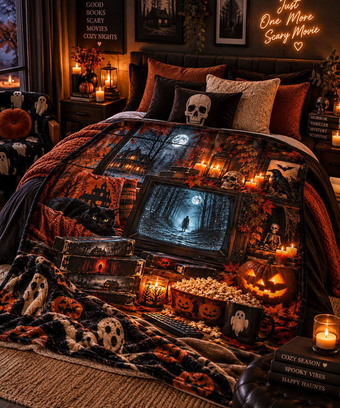 After Midnight™ Sherpa Fleece Blanket | Cozy Spooky Movie Night Halloween Throw | Vintage Horror Fall Blanket