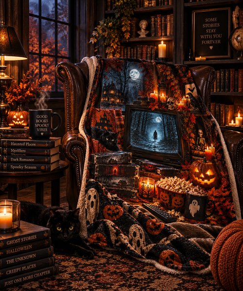 After Midnight™ Sherpa Fleece Blanket | Cozy Spooky Movie Night Halloween Throw | Vintage Horror Fall Blanket
