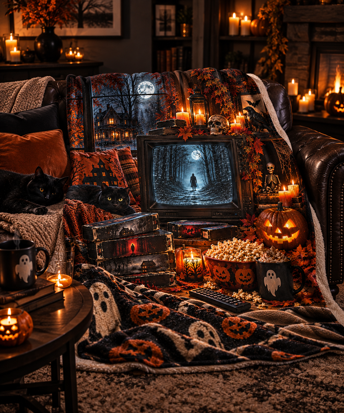 After Midnight™ Sherpa Fleece Blanket | Cozy Spooky Movie Night Halloween Throw | Vintage Horror Fall Blanket