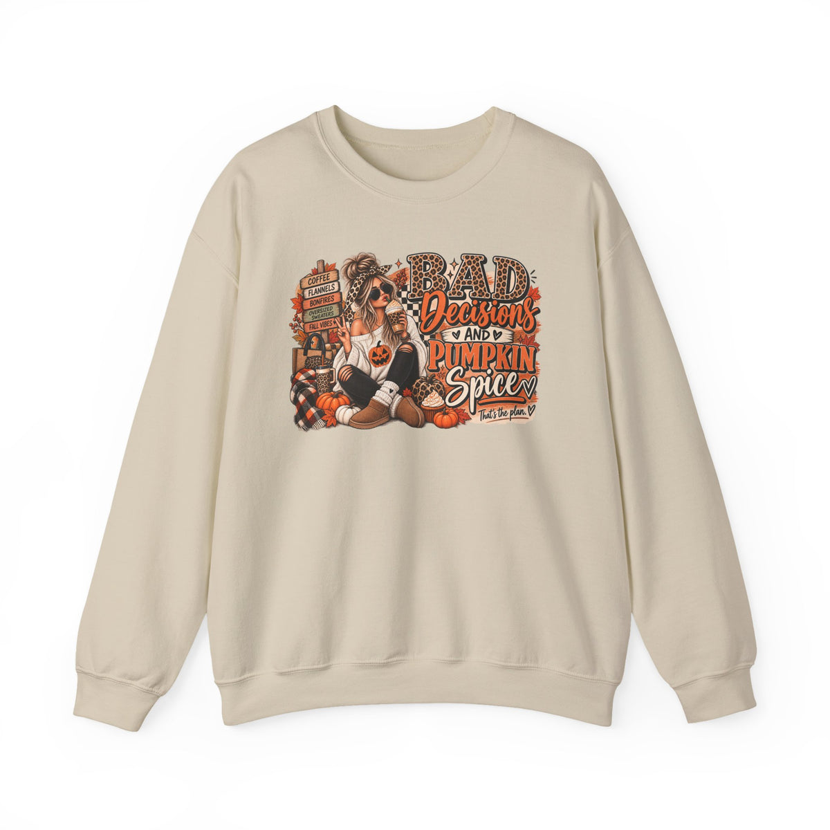 Bad Decisions & Pumpkin Spice Graphic Tee | Funny Fall Shirt | Pumpkin Spice T-Shirt | Cute Autumn Coffee Tee