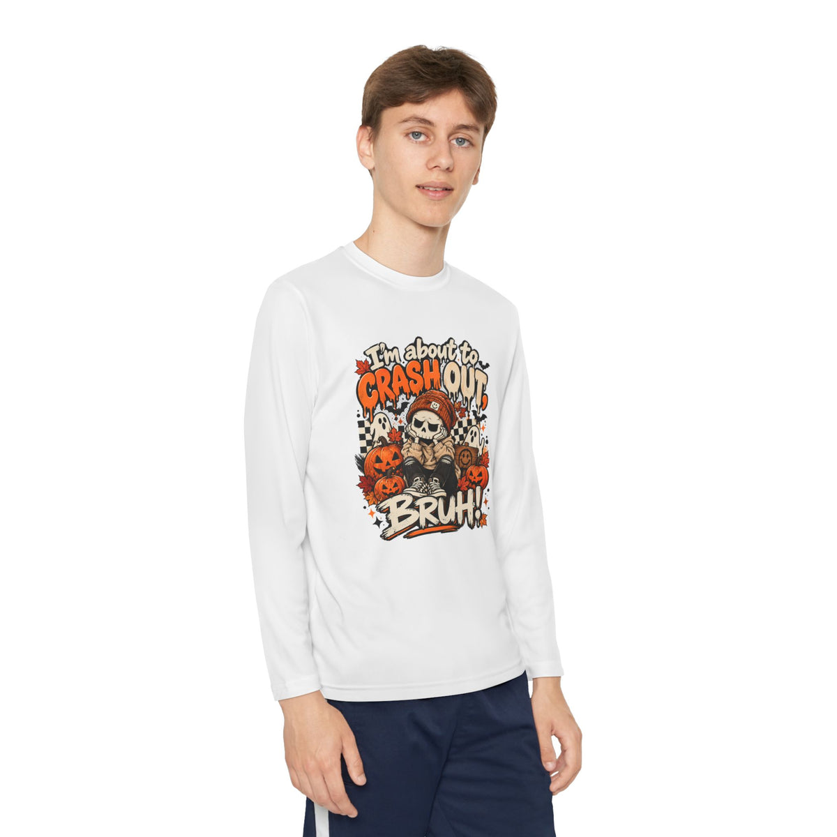 I’m About to Crash Out Bruh Kids Halloween Shirt | Funny Skeleton Graphic Tee | Trendy Spooky Season Shirt | Fall Kids T-Shirt