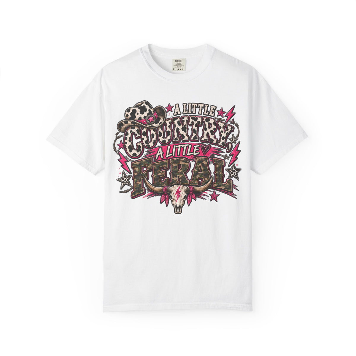 A Little Country A Little Feral Graphic Tee | Cow Print Camo Shirt | Funny Western Women's T-Shirt | Country Girl Tee