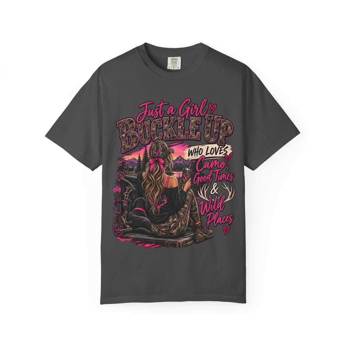 Just a Girl Who Loves Camo Graphic Tee | Hunting Girl Shirt | Outdoors Woman T-Shirt | Pink Camo Country Tee