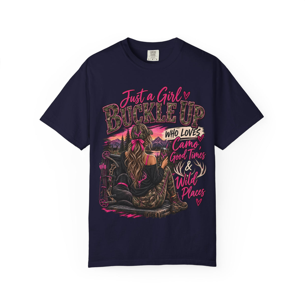 Just a Girl Who Loves Camo Graphic Tee | Hunting Girl Shirt | Outdoors Woman T-Shirt | Pink Camo Country Tee