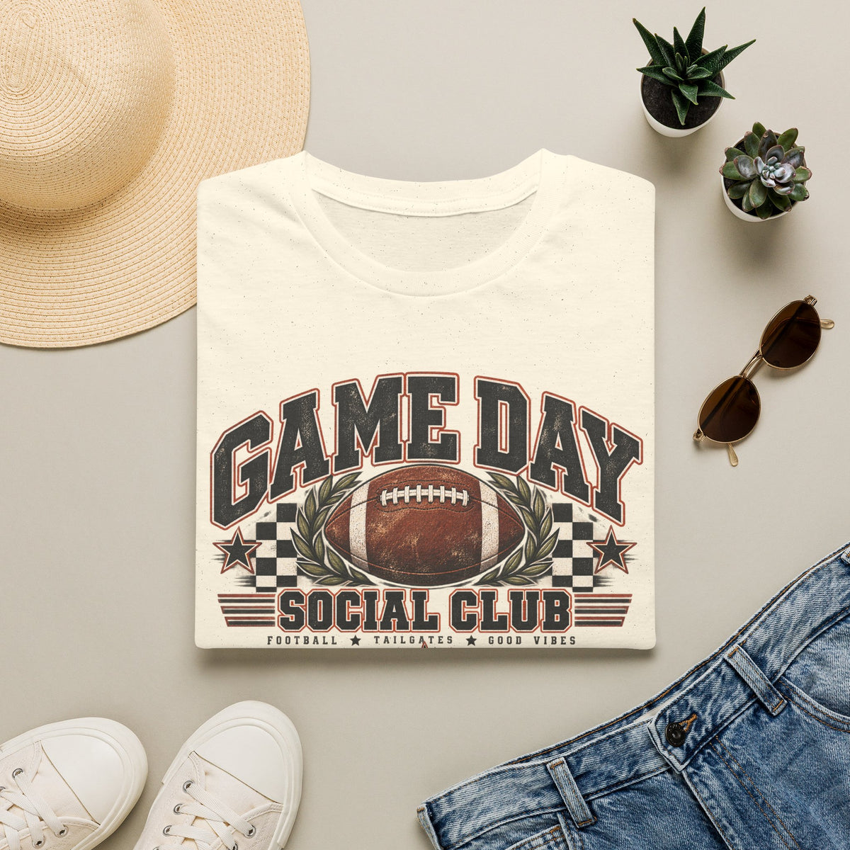 Game Day Social Club Football T-Shirt | Vintage Tailgate Graphic Tee