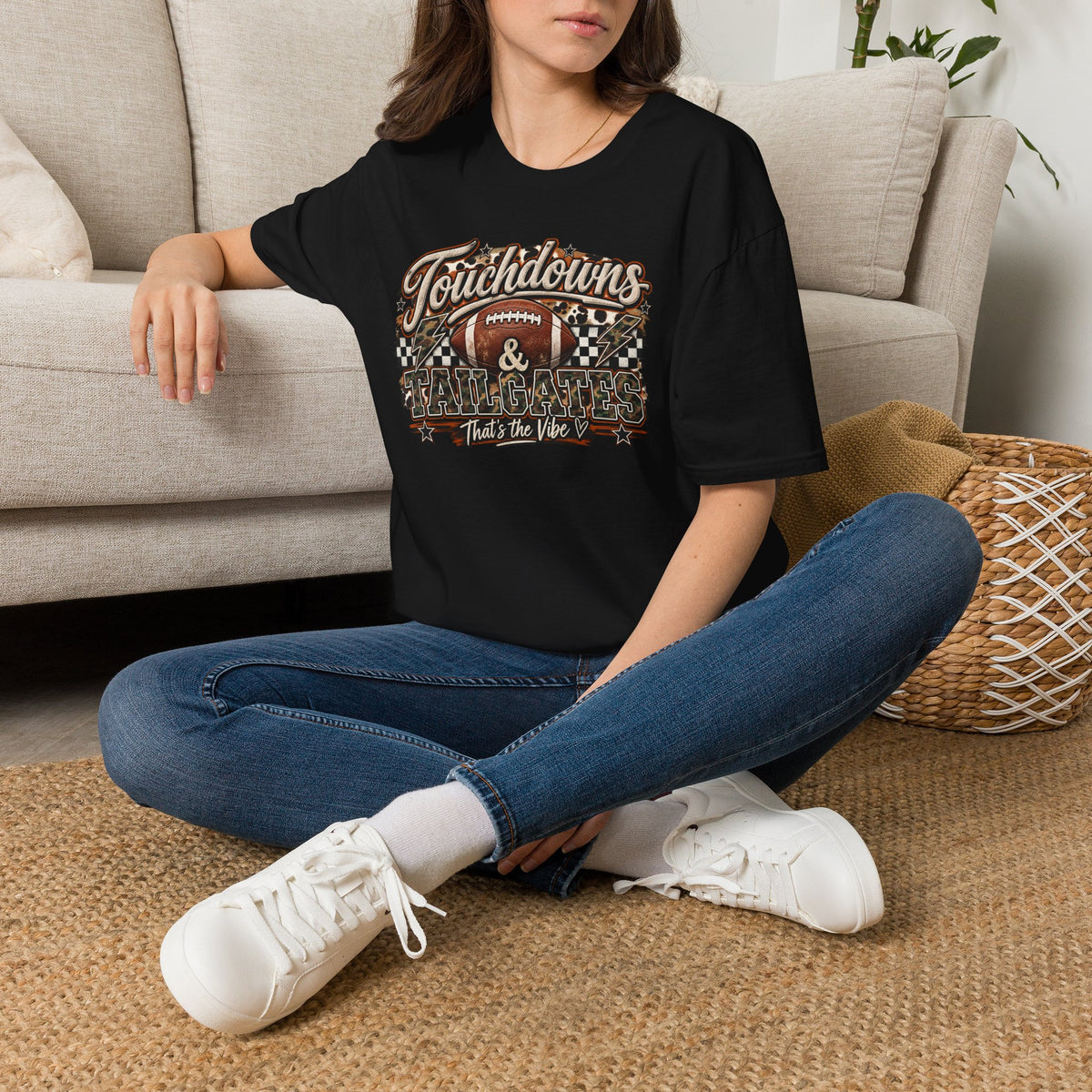 Touchdowns & Tailgates Football T-Shirt | Vintage Camo Game Day Tee