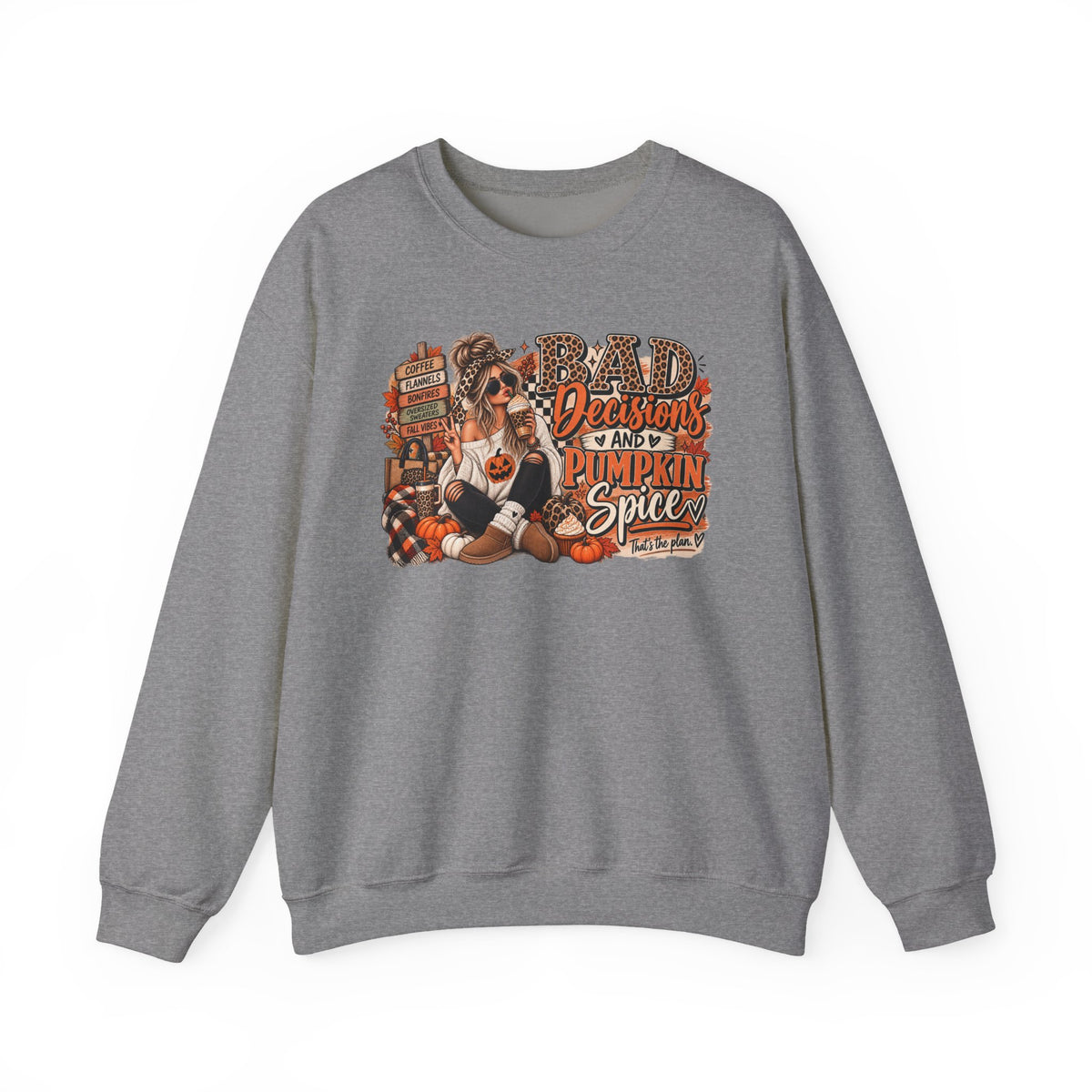 Bad Decisions & Pumpkin Spice Graphic Tee | Funny Fall Shirt | Pumpkin Spice T-Shirt | Cute Autumn Coffee Tee