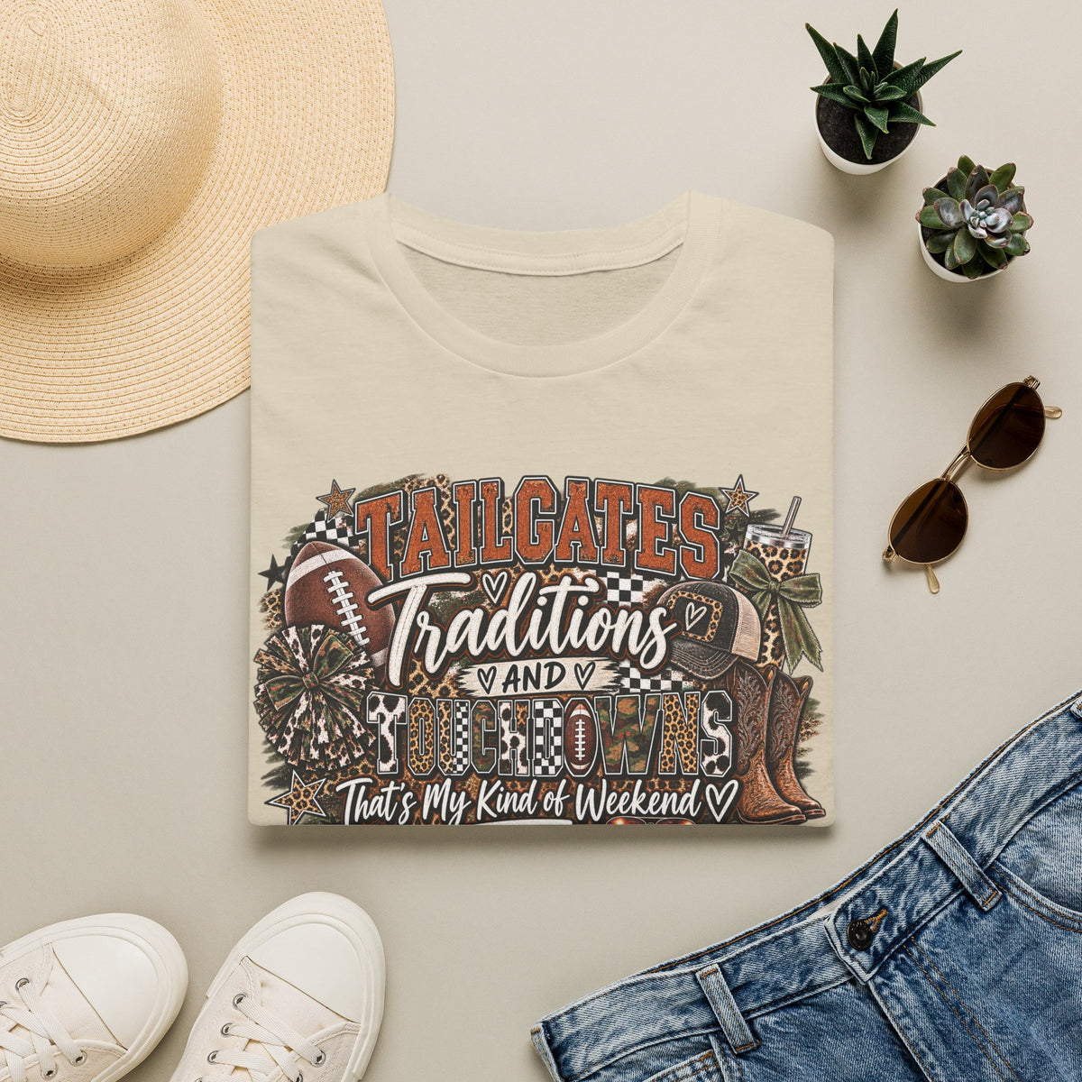 Tailgates Traditions & Touchdowns T-Shirt | Vintage Western Football Tee