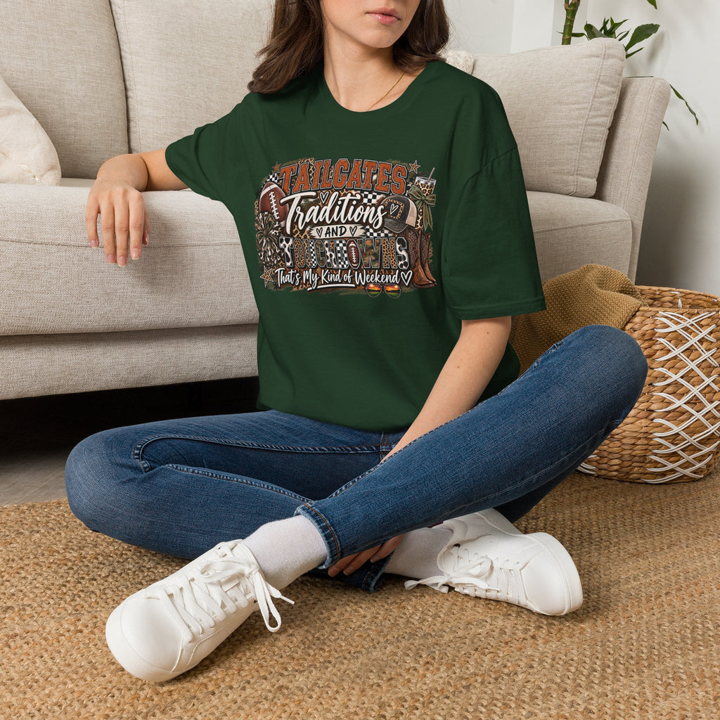 Tailgates Traditions & Touchdowns T-Shirt | Vintage Western Football Tee