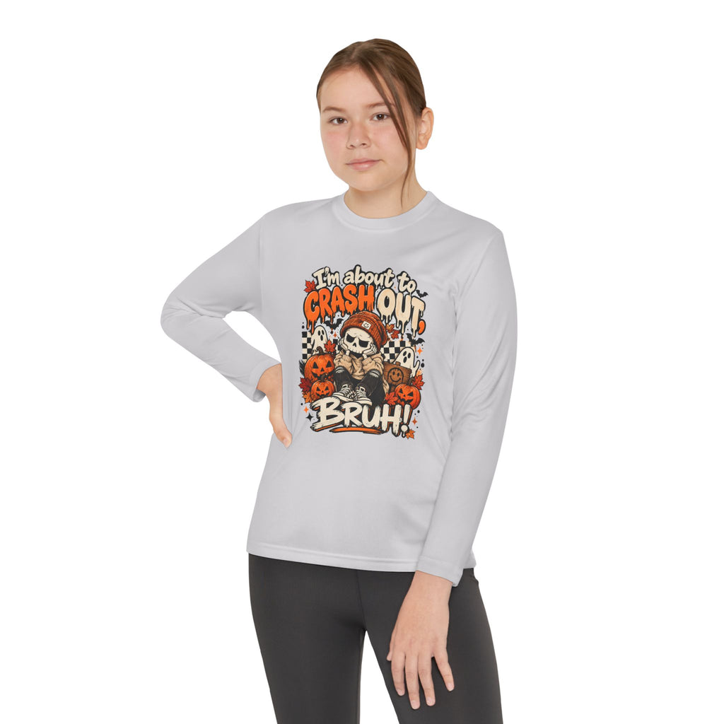 I’m About to Crash Out Bruh Kids Halloween Shirt | Funny Skeleton Graphic Tee | Trendy Spooky Season Shirt | Fall Kids T-Shirt