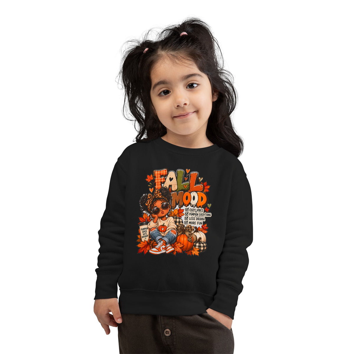 Fall Mood Kids Hoodie | Cute Pumpkin Fall Sweatshirt for Girls | Cozy Autumn Graphic Hoodie | Pumpkin Spice Kids Hoodie