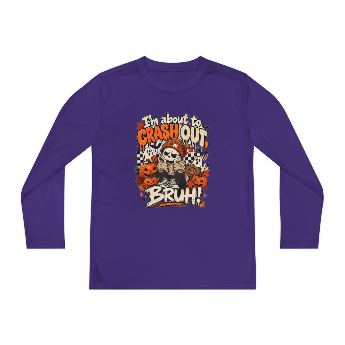 I’m About to Crash Out Bruh Kids Halloween Shirt | Funny Skeleton Graphic Tee | Trendy Spooky Season Shirt | Fall Kids T-Shirt