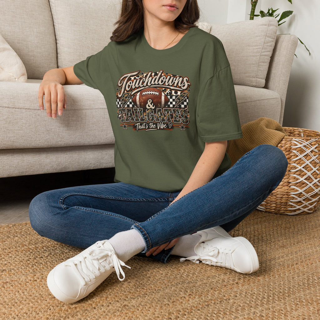 Touchdowns & Tailgates Football T-Shirt | Vintage Camo Game Day Tee