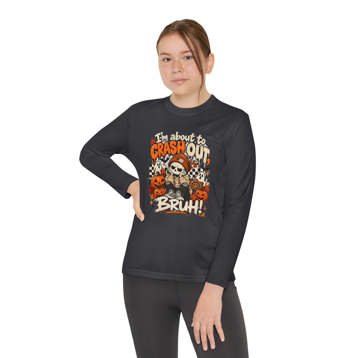 I’m About to Crash Out Bruh Kids Halloween Shirt | Funny Skeleton Graphic Tee | Trendy Spooky Season Shirt | Fall Kids T-Shirt