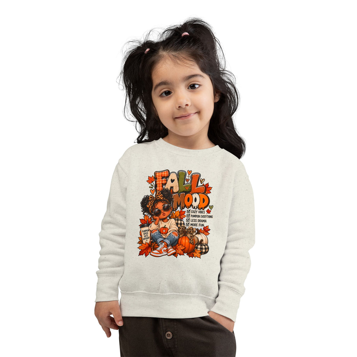 Fall Mood Kids Hoodie | Cute Pumpkin Fall Sweatshirt for Girls | Cozy Autumn Graphic Hoodie | Pumpkin Spice Kids Hoodie
