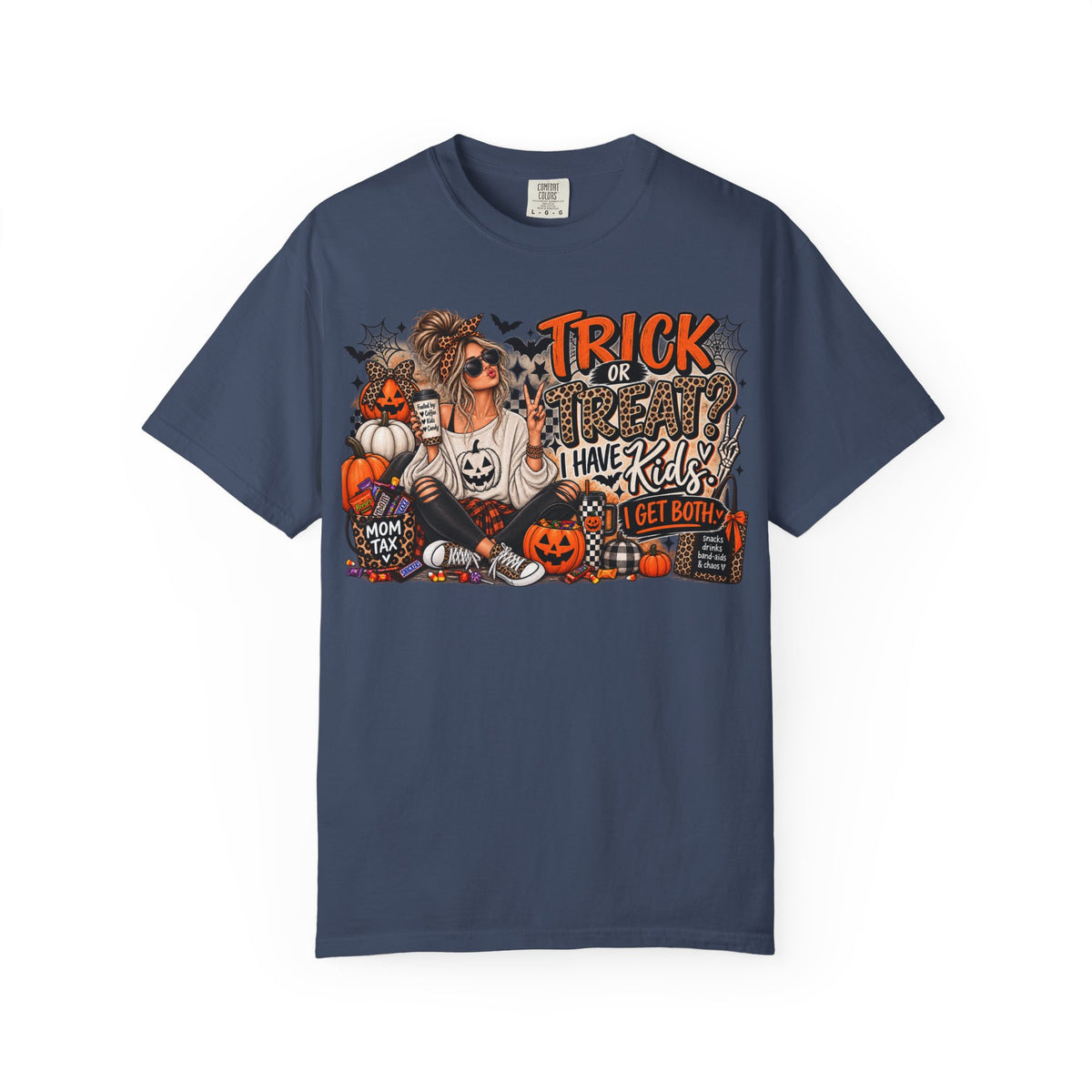 Trick or Treat I Have Kids Graphic Tee | Funny Halloween Mom Shirt | Mom Life Halloween T-Shirt | Spooky Mom Tee